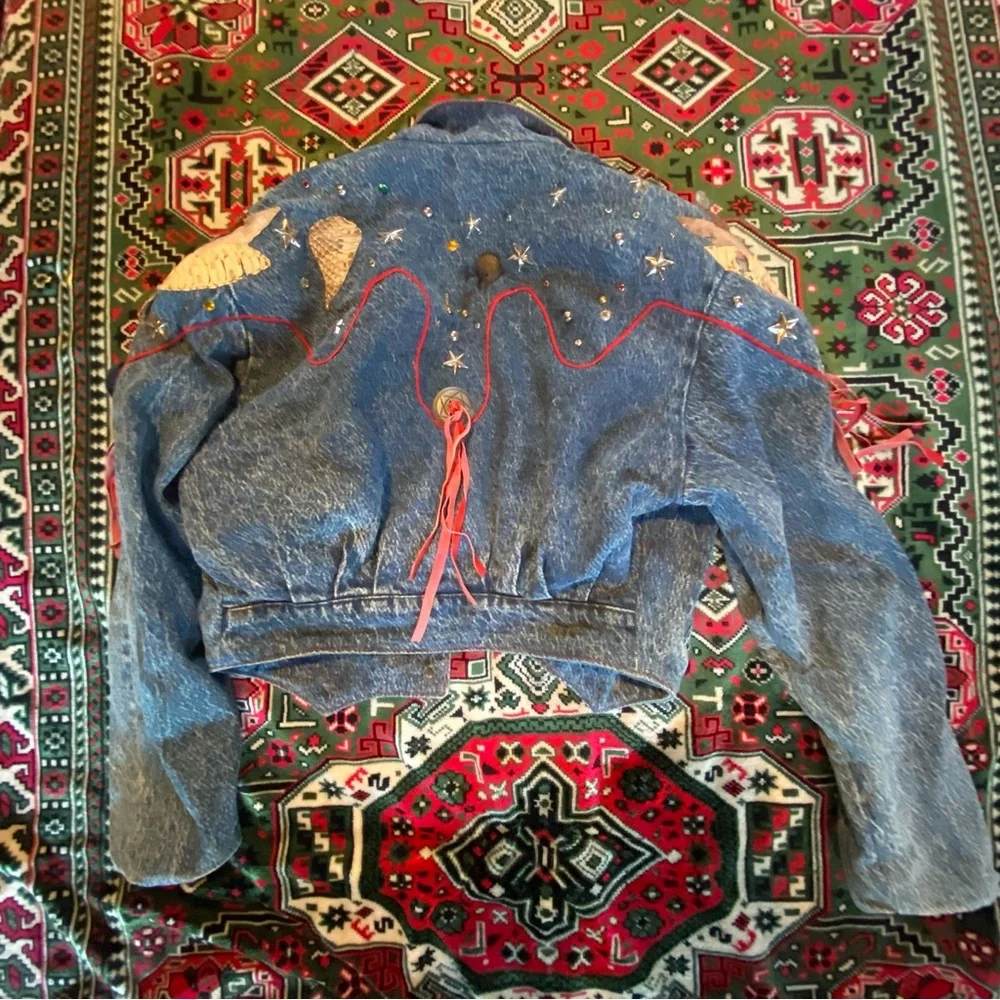 Vintage Denim Rodeo Jacket with Red leather Accents - Picture 8 of 14